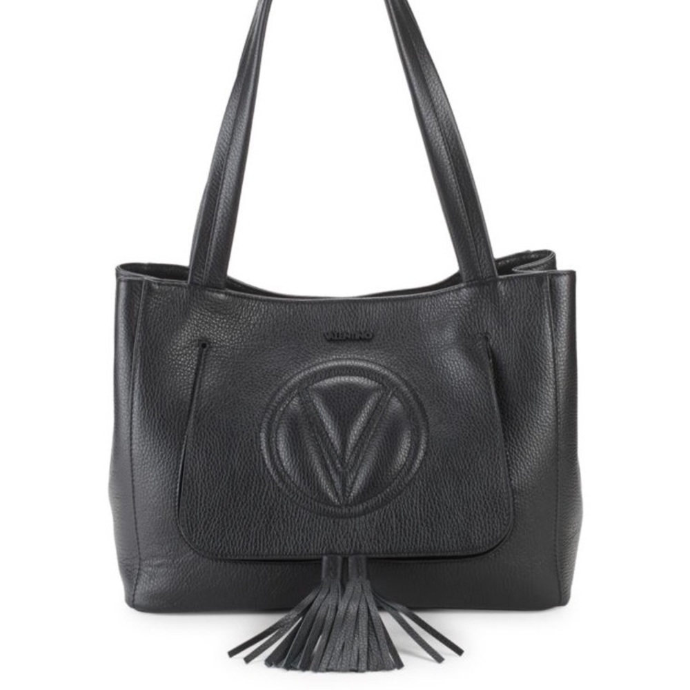 Mario Valentino Spa Black Leather Hobo Tote with Tassel